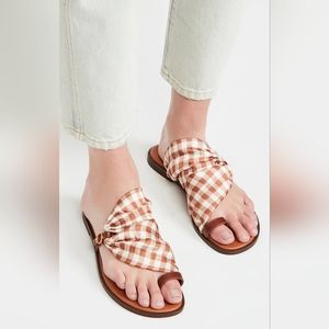 NIB/NWT Tory Burch Selby Brown Gingham Scarf Sandal Size 8